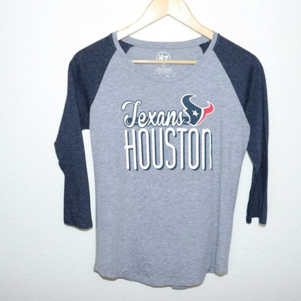 Houston Texans NFL Shirt Small Grey Blue Three Quarter Sleeves Varsity Top